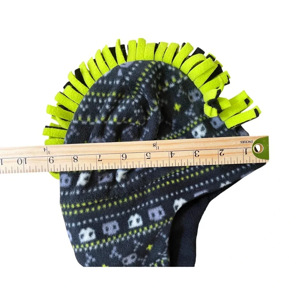 Kids 4-7 Years Fun Skull Pattern Fleece Trapper Gaming Hat with Mohawk‎ & Braid